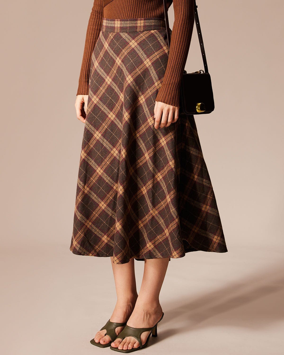 Plaid A-Line Midi Skirt With Elastic Waist - view 5