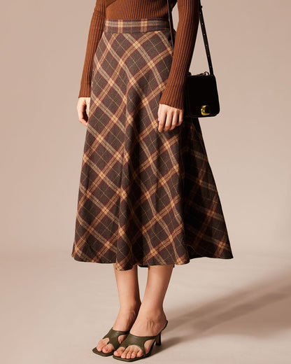 Plaid A-Line Midi Skirt With Elastic Waist - view 5