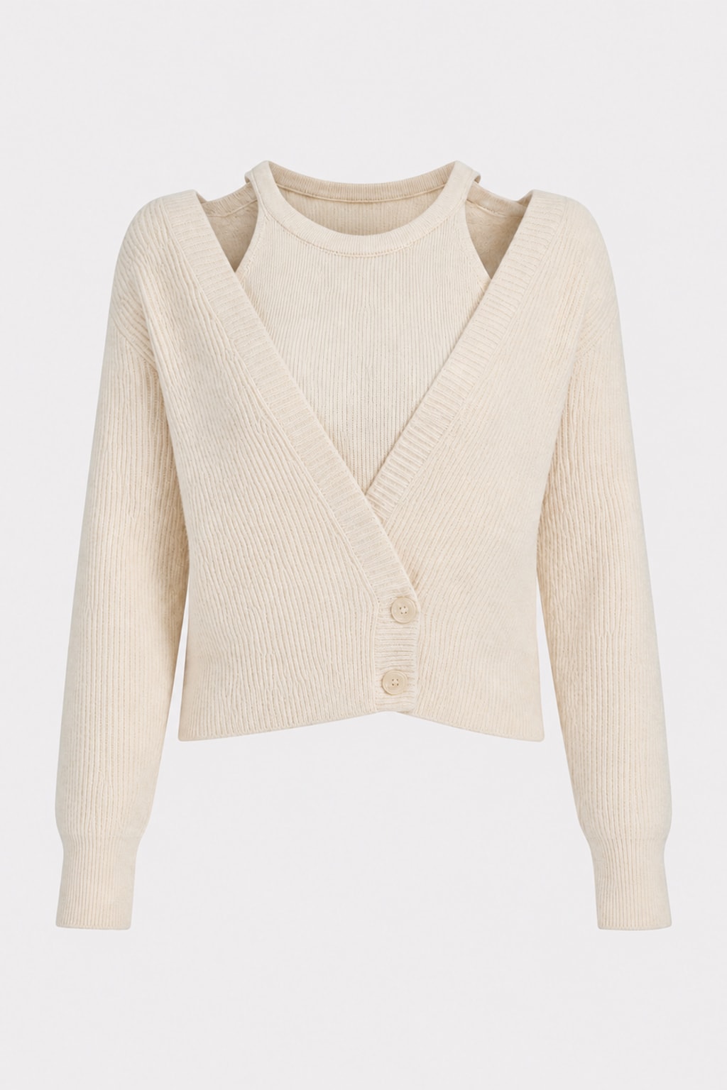 Polyester Knit Cardigan V Neck Button - 1