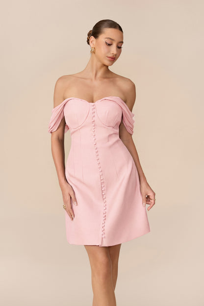 Pink satin off-shoulder corset mini dress - view 5