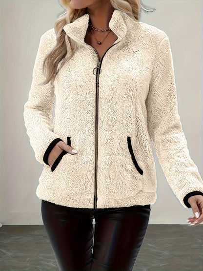 Plush Fleece Zip-Up Jacket With Contrast Trim - view 9