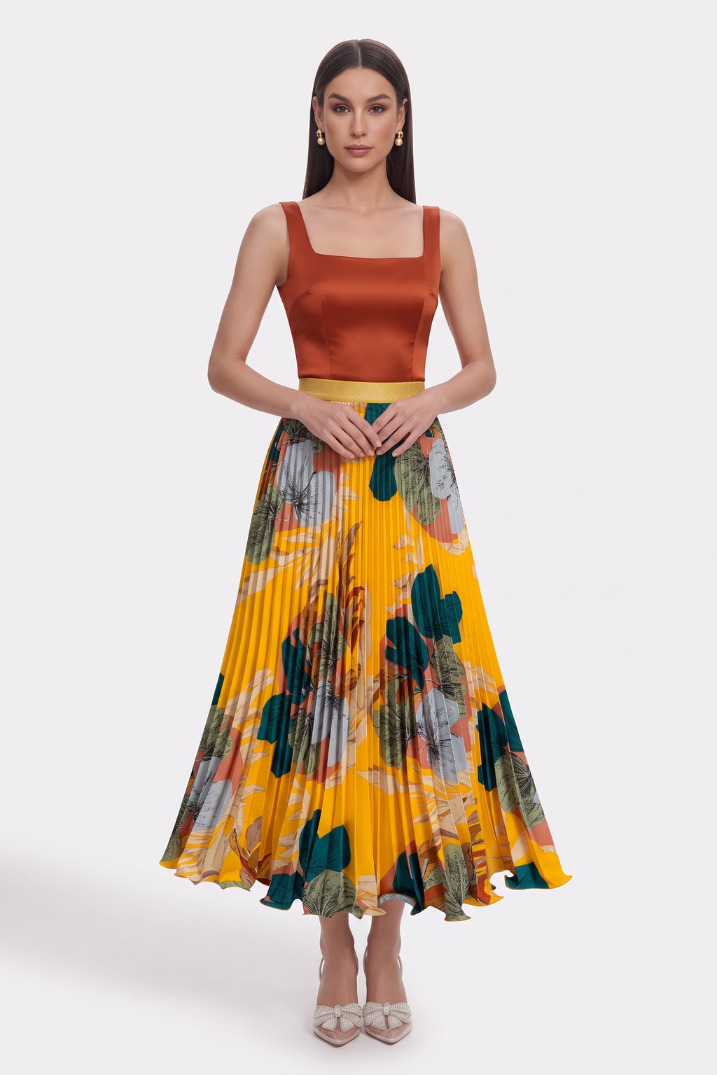 Polyester Skirt Floral Pleated Style - 3