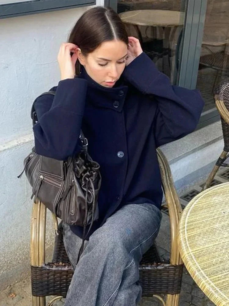 High Neck Tailored Coat, Cropped Fit - view 10