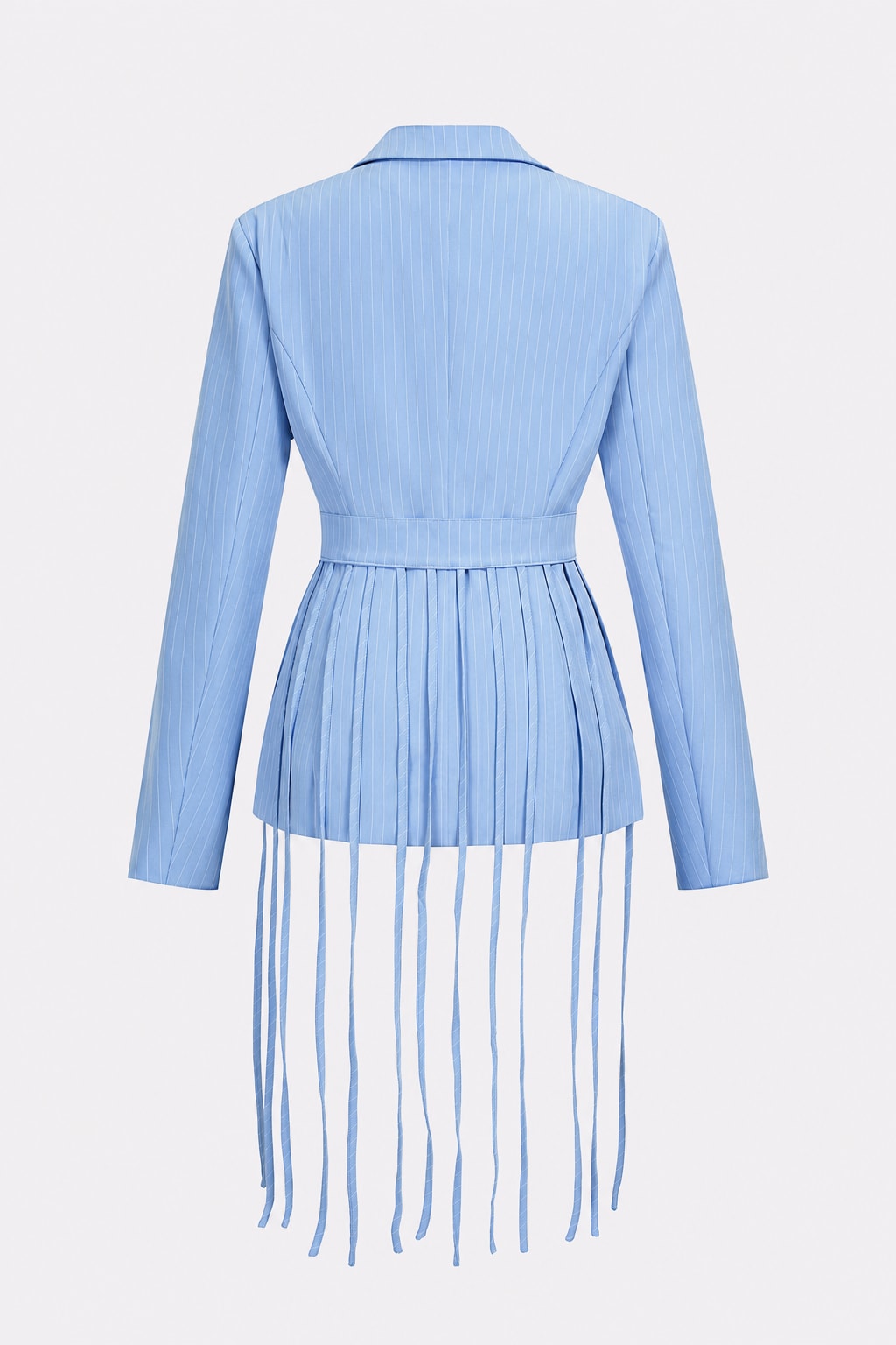 Baby Blue Twill Blazer With Fringe Trim - 5