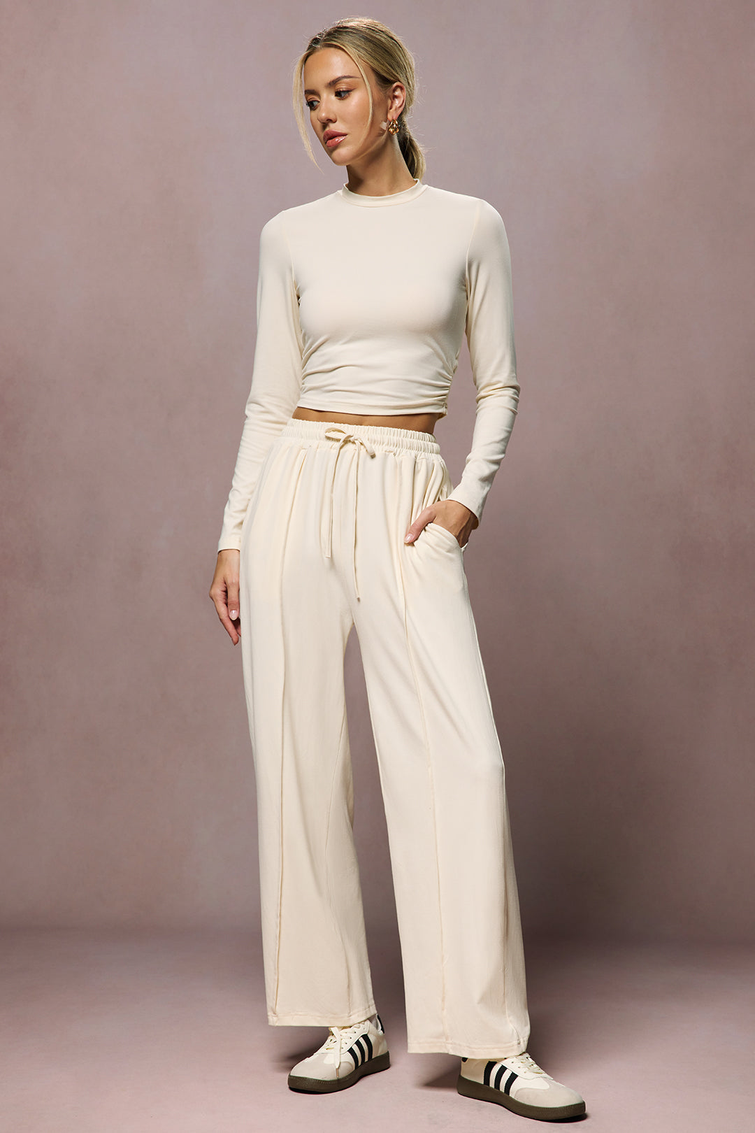 Ruched jersey top and wide-leg trouser set - view 2