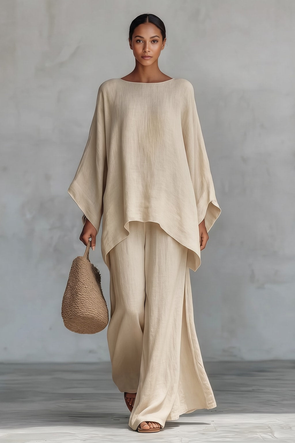 Asymmetric Top Two-Piece Set With Flowing Pants - 7