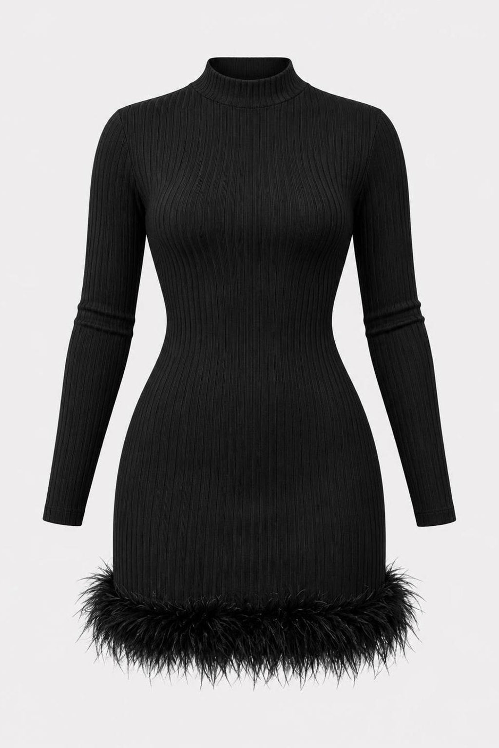 Microfiber Knit Mini Dress With High Neck - 1