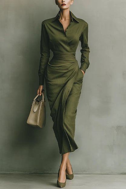 Lapel Midi Dress With Asymmetric Hem - view 2