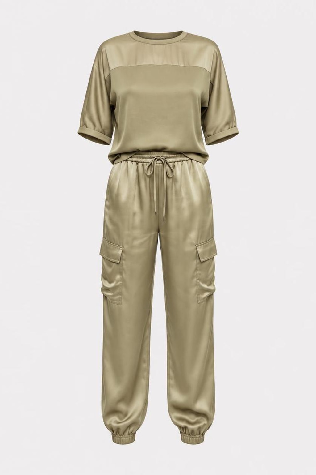 Satin Two-Piece Lounge Set With Relaxed Fit - 1
