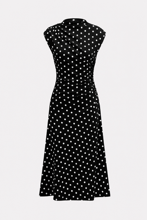 Black Polka Dot Cotton Jersey Midi Dress