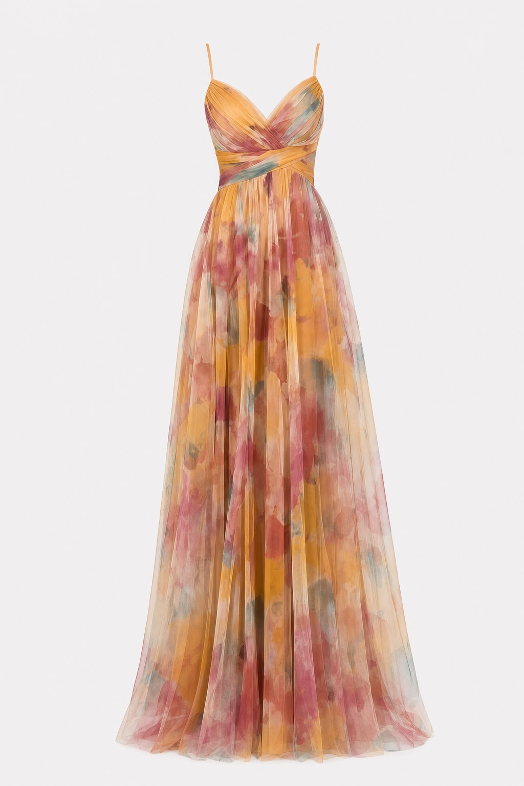 Tulle Floral Print Cutout-Waist Maxi Dress - 1