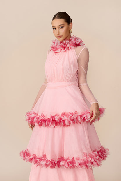 Floral Trim Tiered Mesh Maxi Dress - view 3