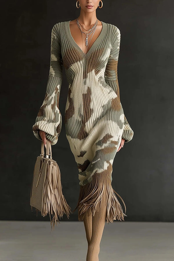 V-Neck Tassel Hem Midi Dress - view 2