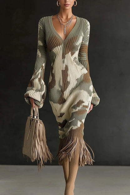 V-Neck Tassel Hem Midi Dress - view 2