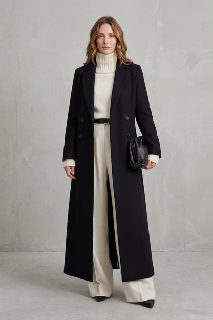 Wool blend long double breasted coat - view 3