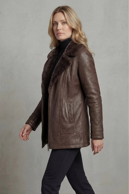Shearling Collar Leather Jacket - view 4