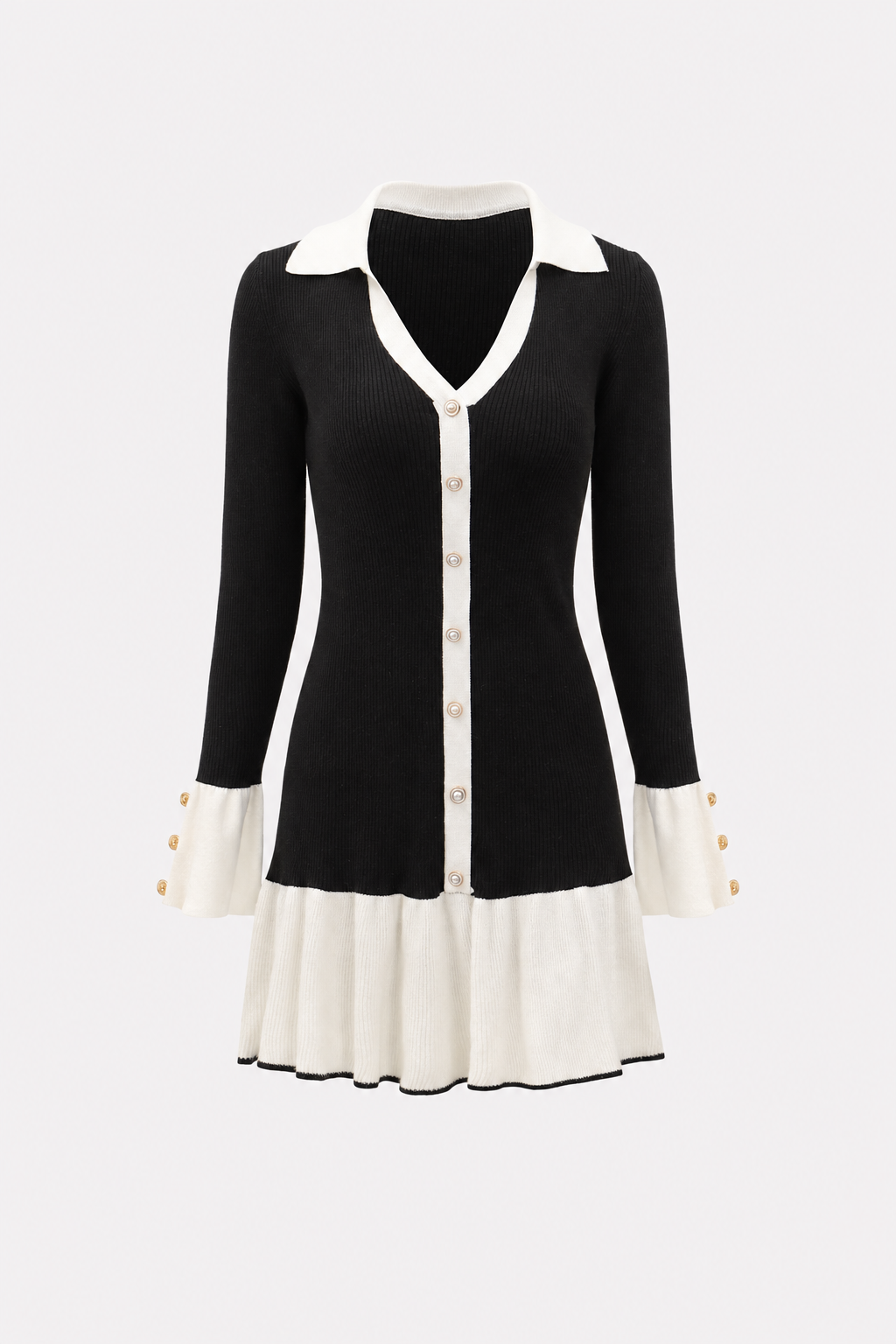 Black Bell Sleeve Knit Mini Dress