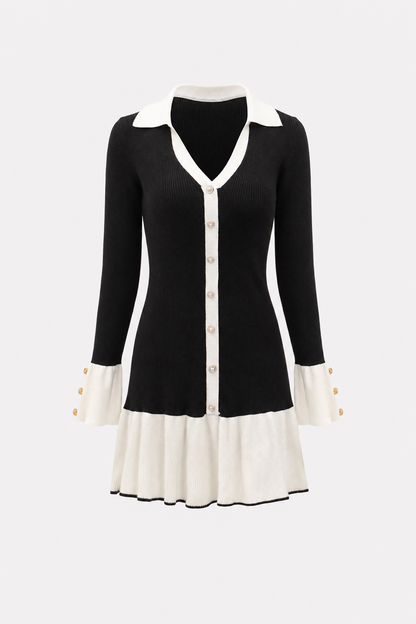 Black Bell Sleeve Knit Mini Dress