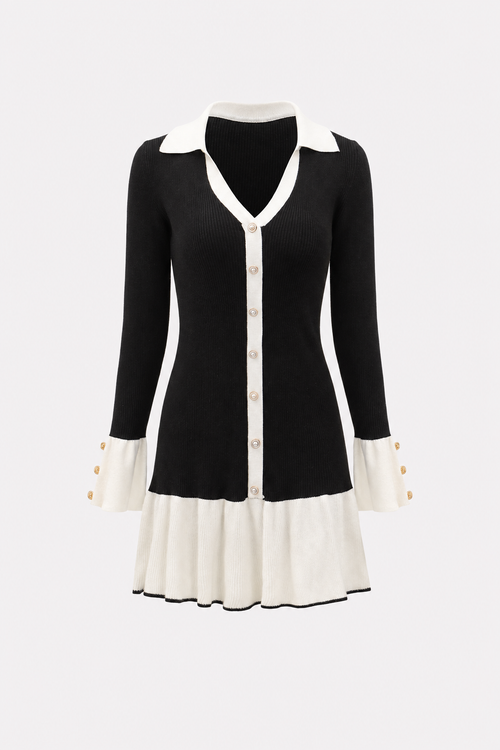 Black Bell Sleeve Knit Mini Dress