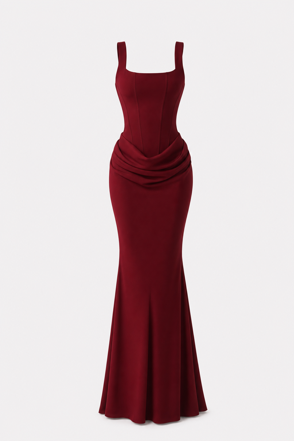 Red square neck corset maxi dress with draped waist