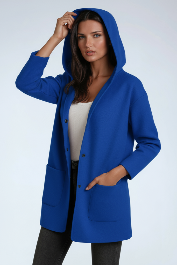 Wool blend hooded mid-length coat - view 5