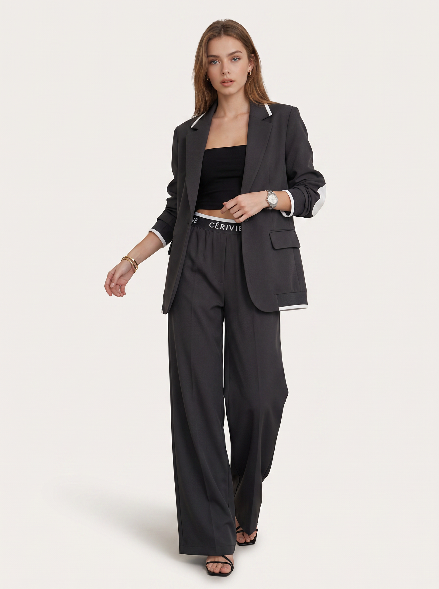 Ribbed Lapel Blazer and Pants Set - view 4