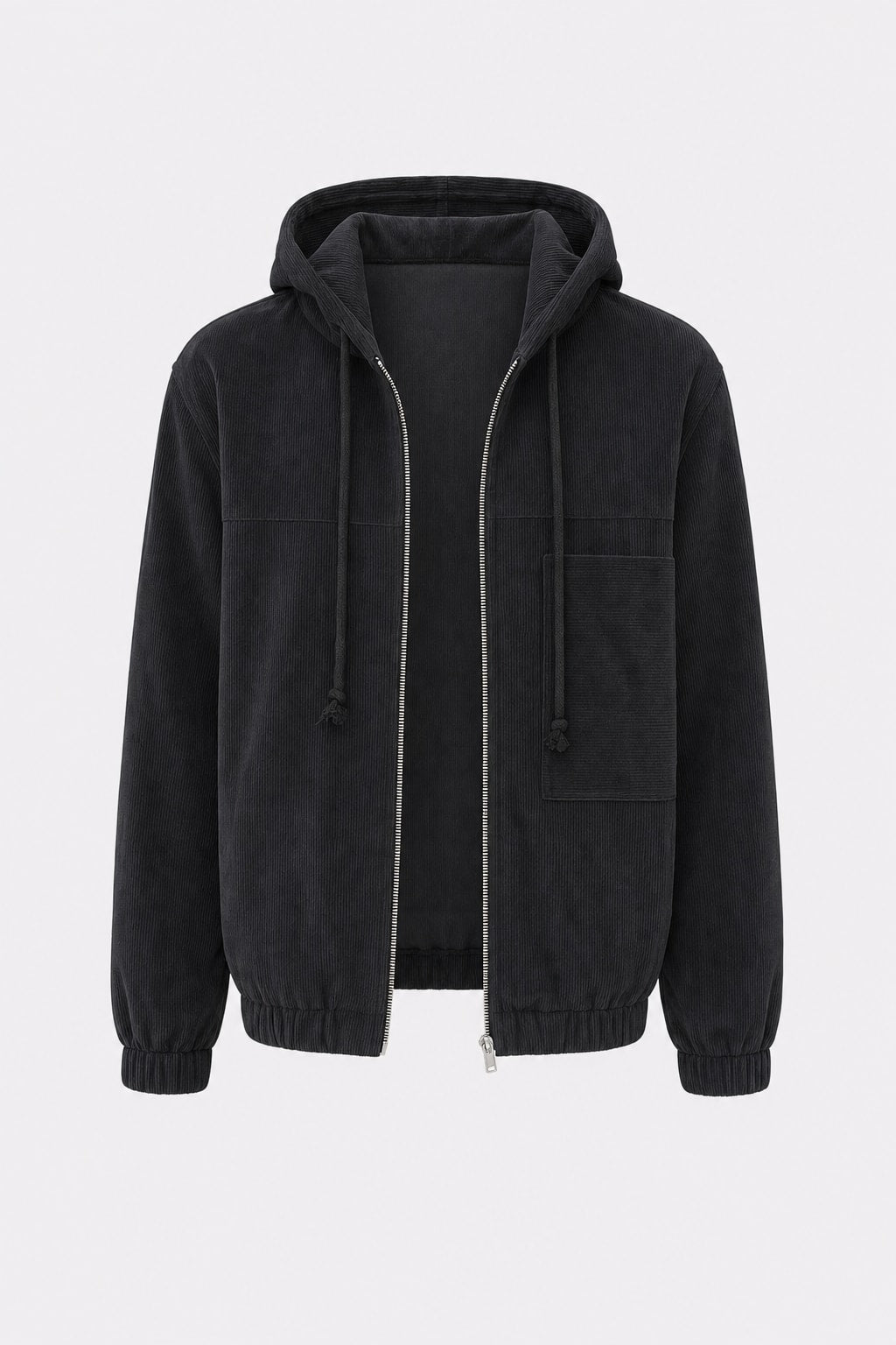 Corduroy Zip-Up Hooded Jacket with Relaxed Fit - 1