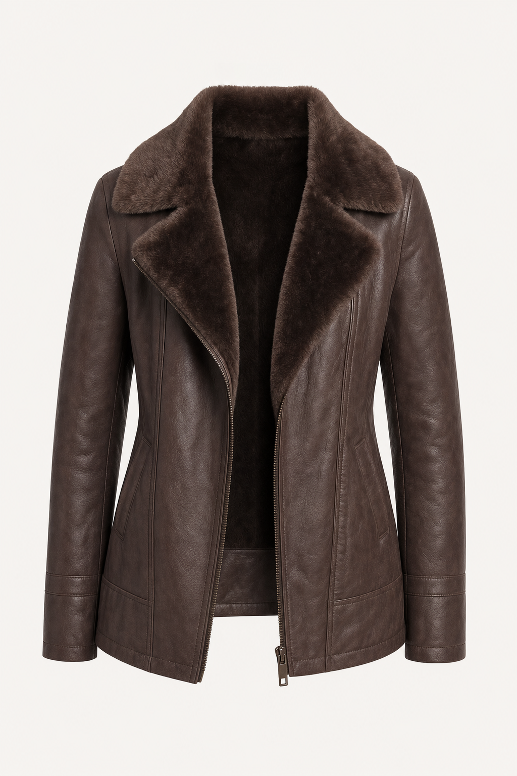Shearling Collar Leather Jacket