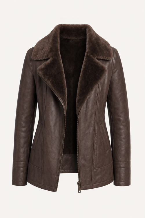 Shearling Collar Leather Jacket