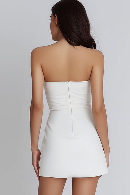 Ivory Satin Strapless Ruched Mini Dress - view 4