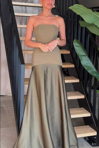 Satin strapless flare maxi dress - view 2