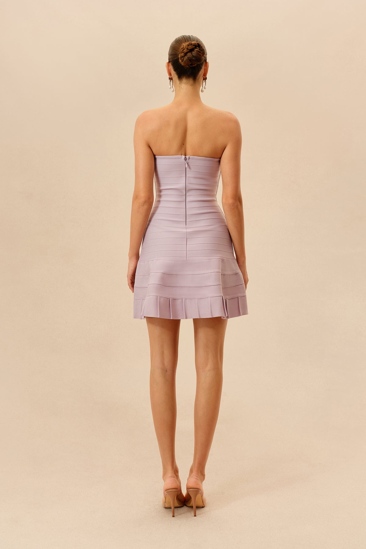 Pink strapless pleated hem mini dress - view 4