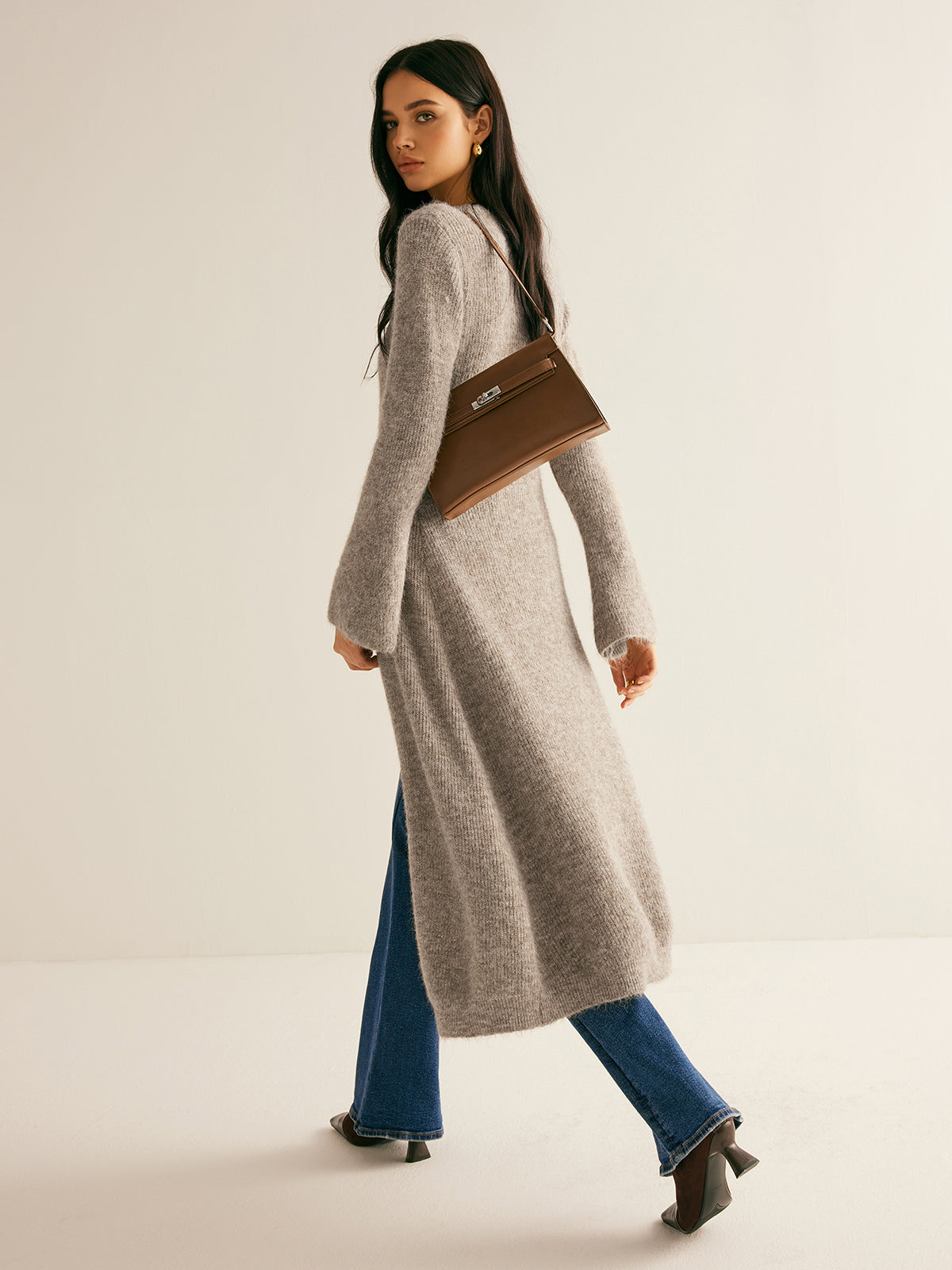 V-Neck Split Front Knit Sweater Dress - view 4