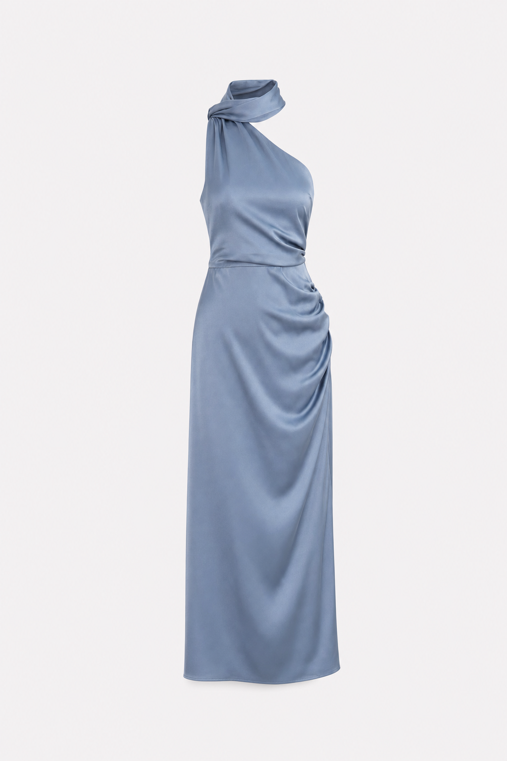 Blue One-Shoulder Satin Maxi Dress