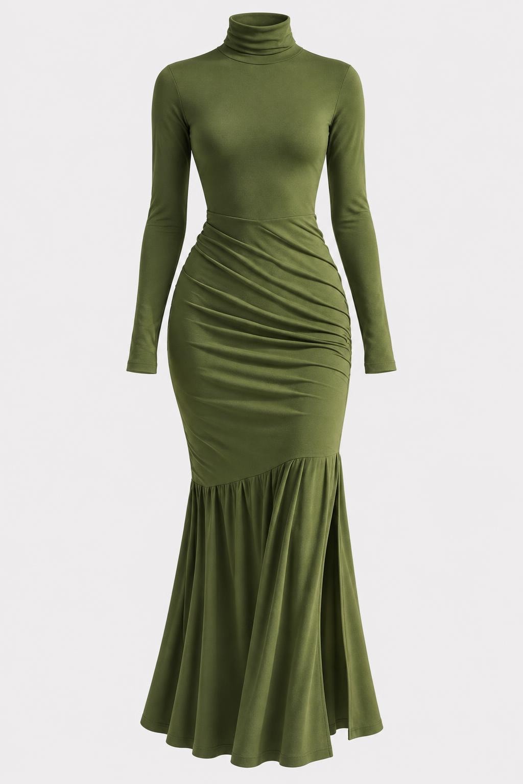 Polyester Maxi Dress With Ruched Turtleneck - 1