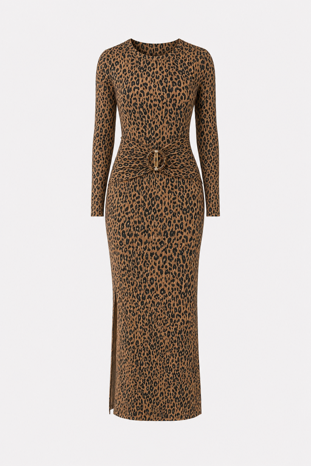 Leopard Print Ribbed Knit Bodycon Dress
