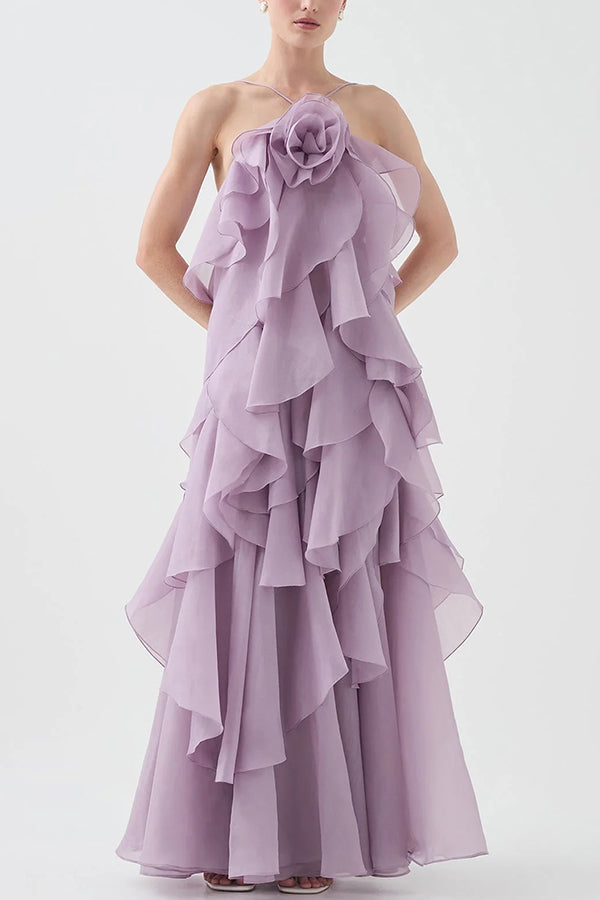 Halter Maxi Dress With Tiered Ruffle Hem - view 4