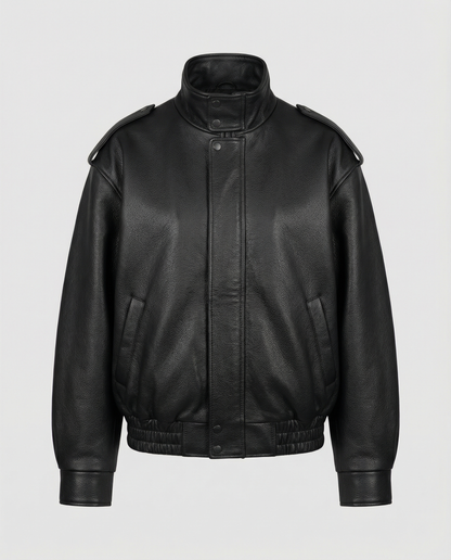 Leather Jacket with Wide Notch Lapel - view 5