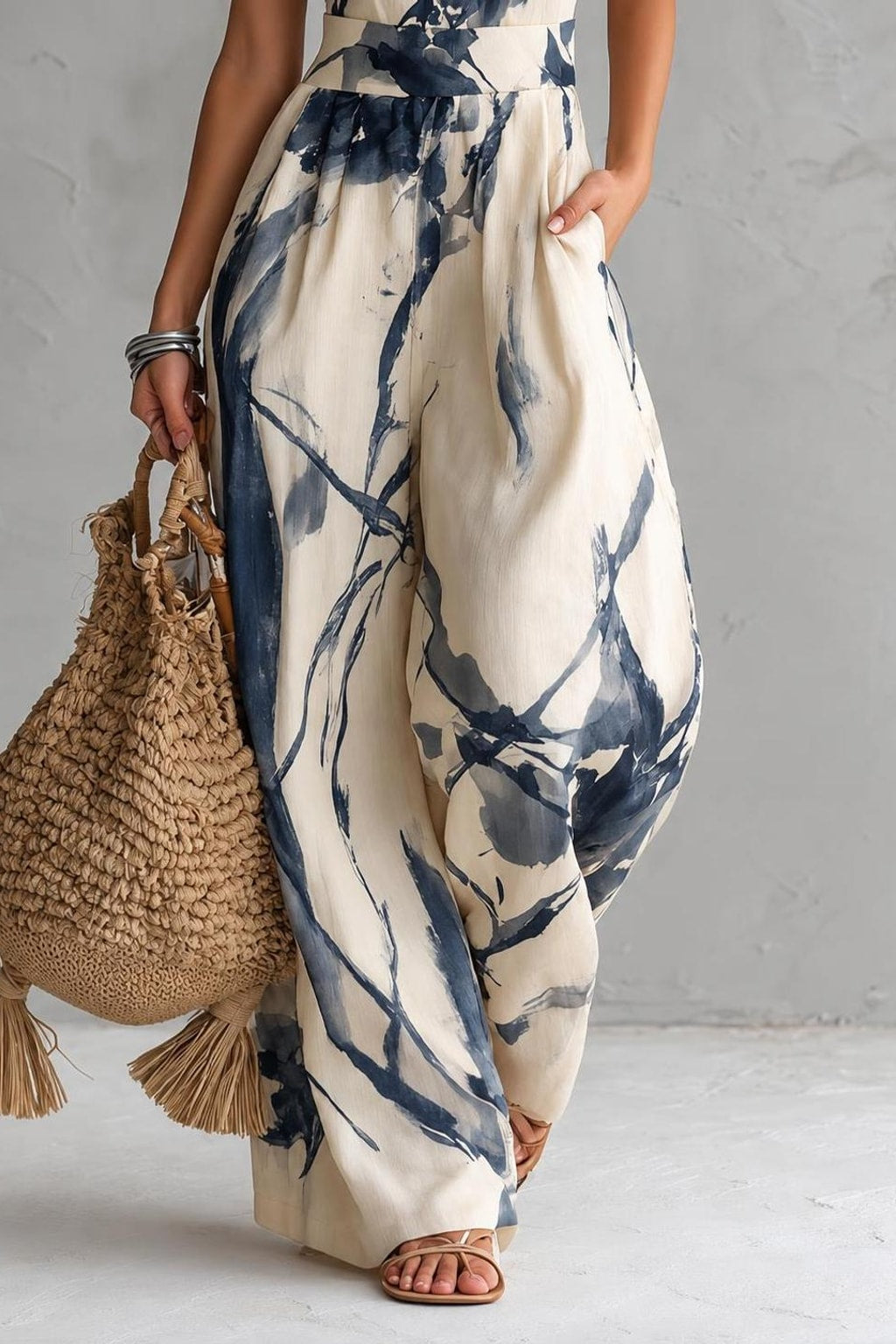 Halter Neck Jumpsuit With Artistic Print - 6