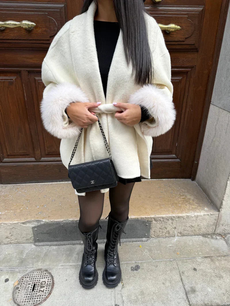 Faux Fur Collar Jacket with Cinched Waist - view 15