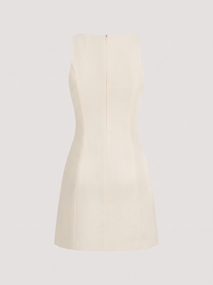 White twill floral print mini dress with square neck - view 5