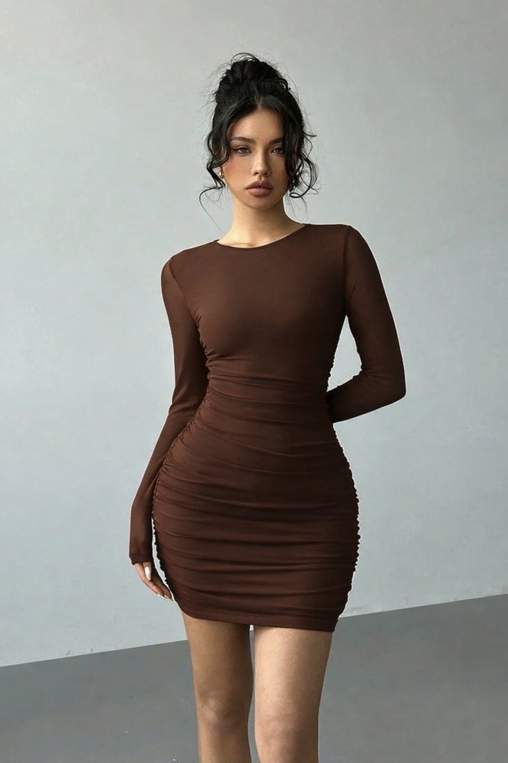 Mesh Mini Dress With Ruched Fitted Silhouette - 8