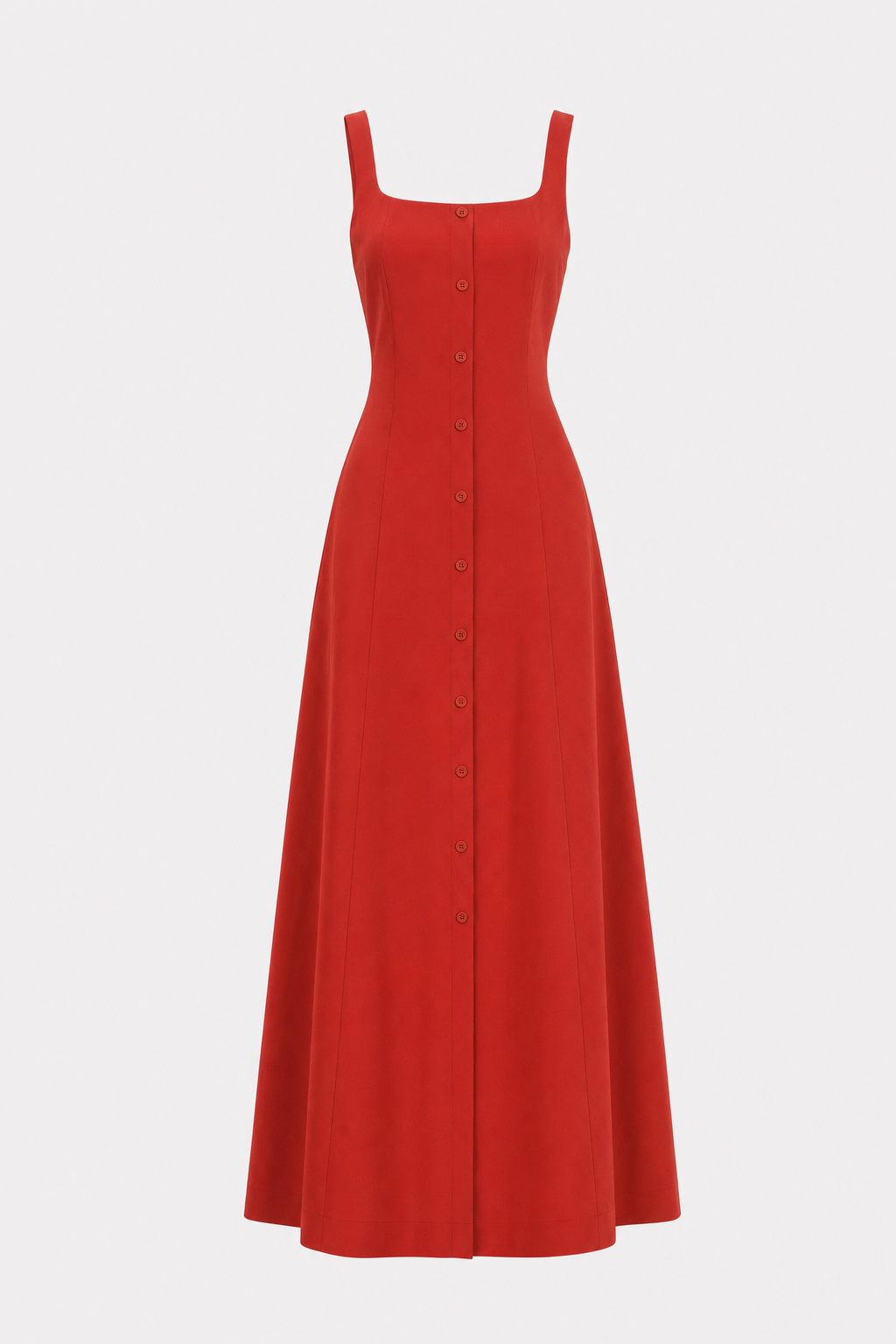 Red square neck maxi dress with button front