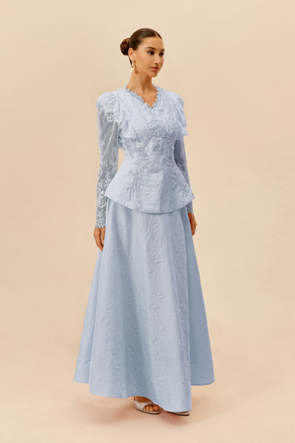 Blue beaded embroidery jacket and skirt set - view 5