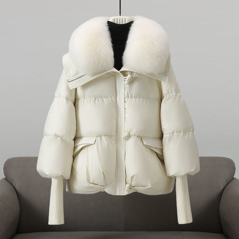Faux fur collar quilted puffer jacket with hood - view 6