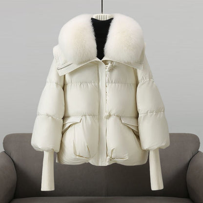 Faux fur collar quilted puffer jacket with hood - view 6
