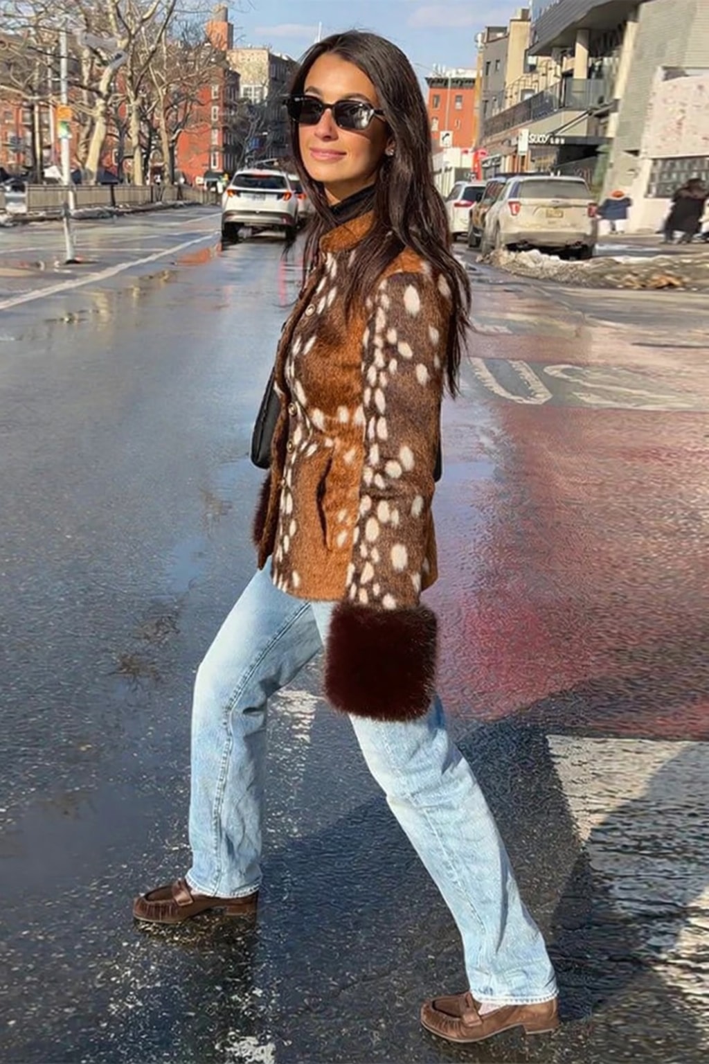 Brown Non-Woven Leopard Print Patchwork Jacket - 8