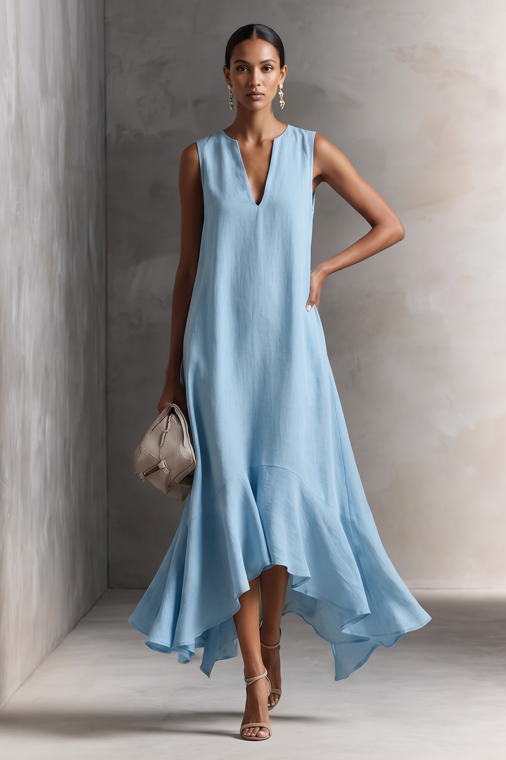 Bohemian V-Neck Maxi Dress With Ruffled Hem - 4