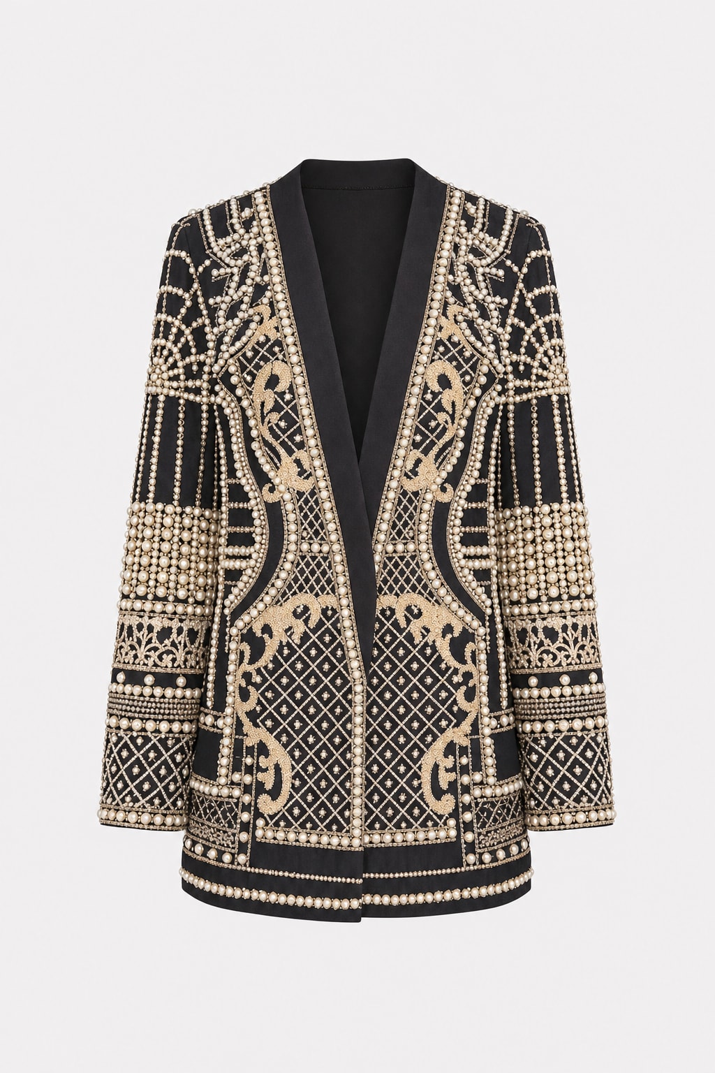 Cotton Blend Beaded V-Neck Blazer Outerwear - 1