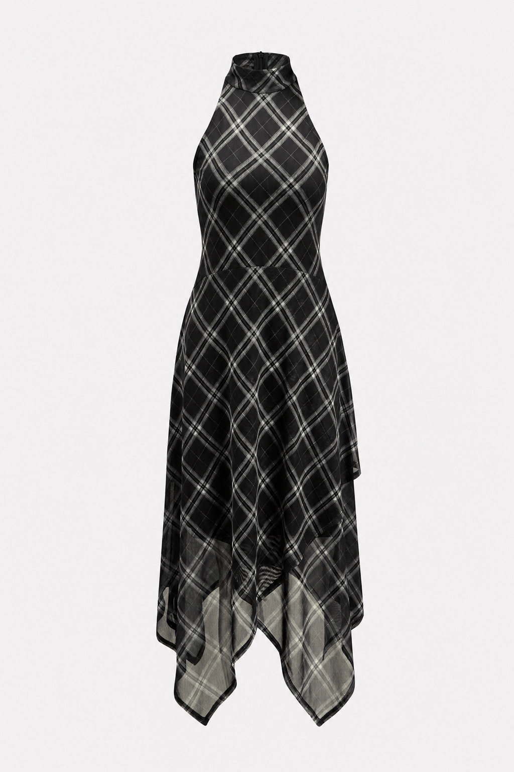 Plaid Jersey Halter Maxi Dress